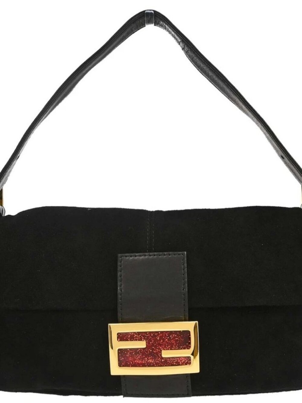 Fendi Black Suede Baguette Handbag